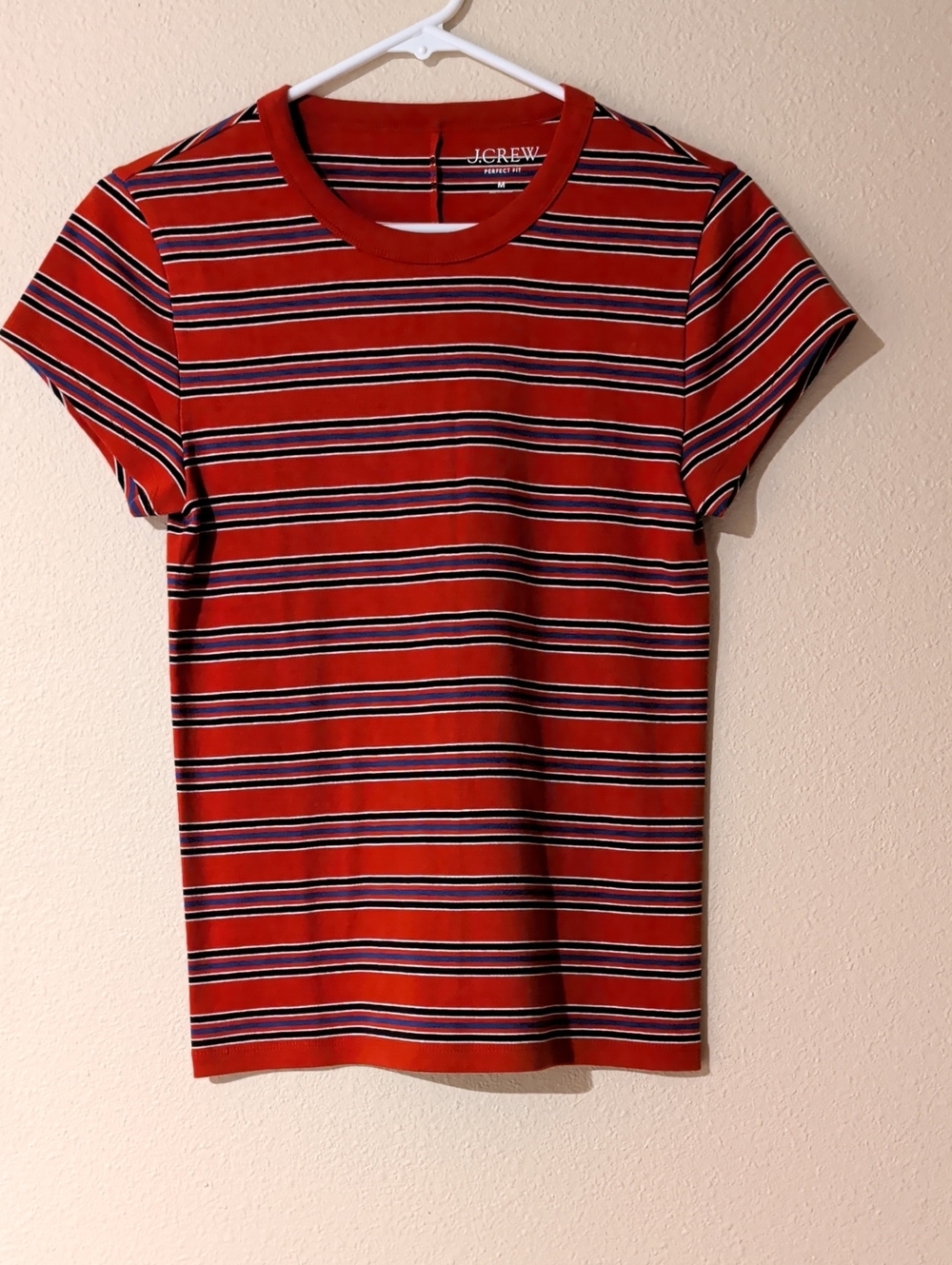 NWT J. Crew Perfect Fit Crewneck Short Sleeve T-Shirt In Striped Red